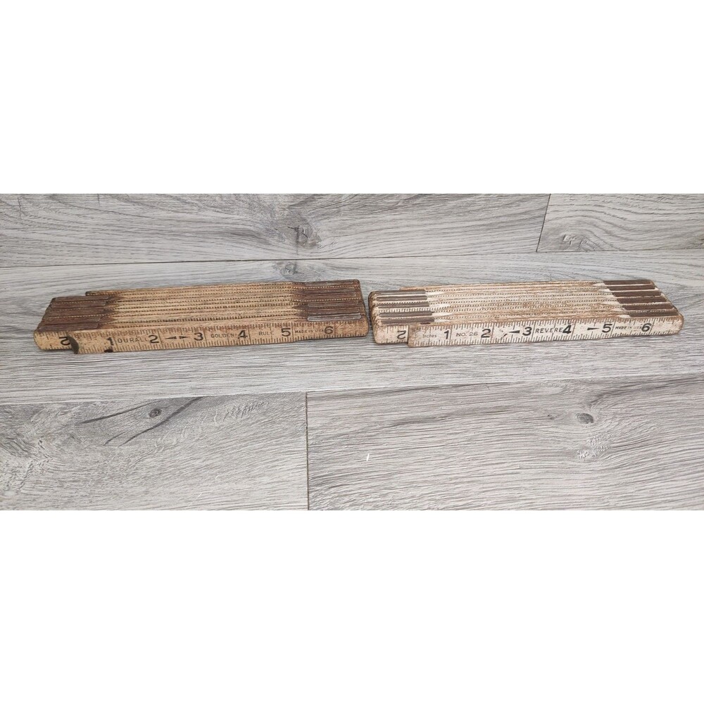 Vintage Lot 2 Wooden Folding Rulers Durall Golden Rule & Revere No 26 USA Made